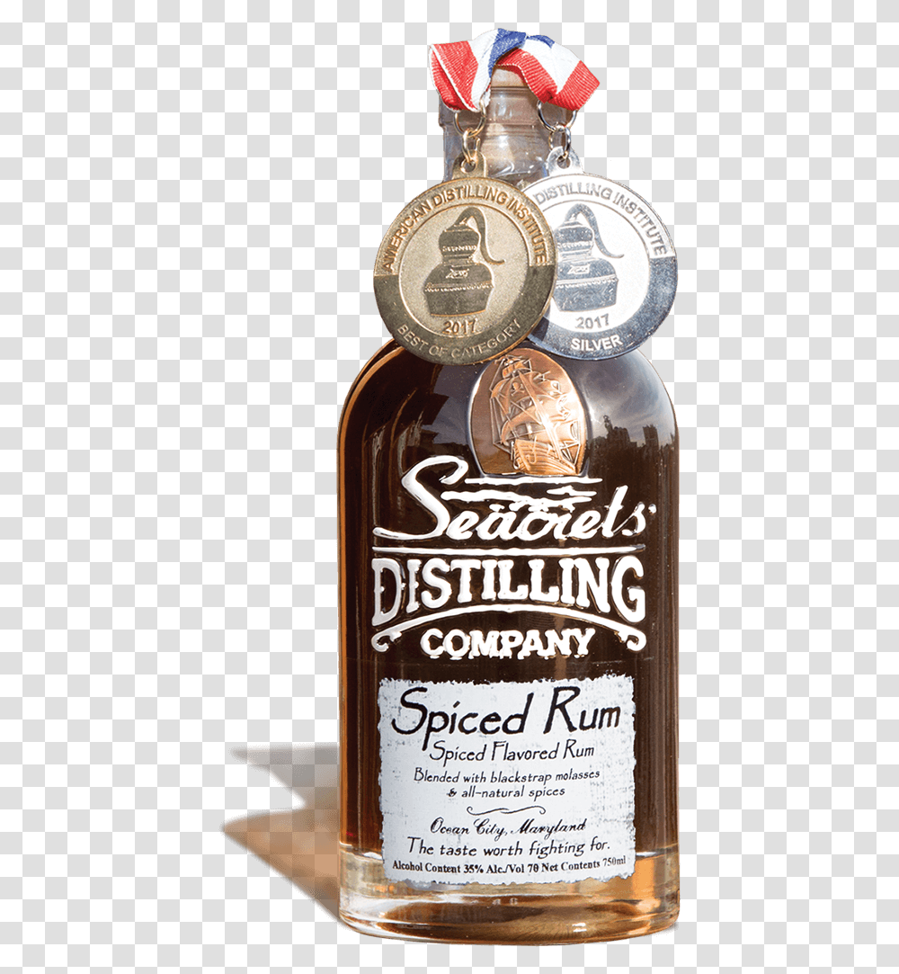 2019 Bottle With Shadow Spiced Rum With Medals Glass Bottle, Liquor, Alcohol, Beverage, Drink Transparent Png