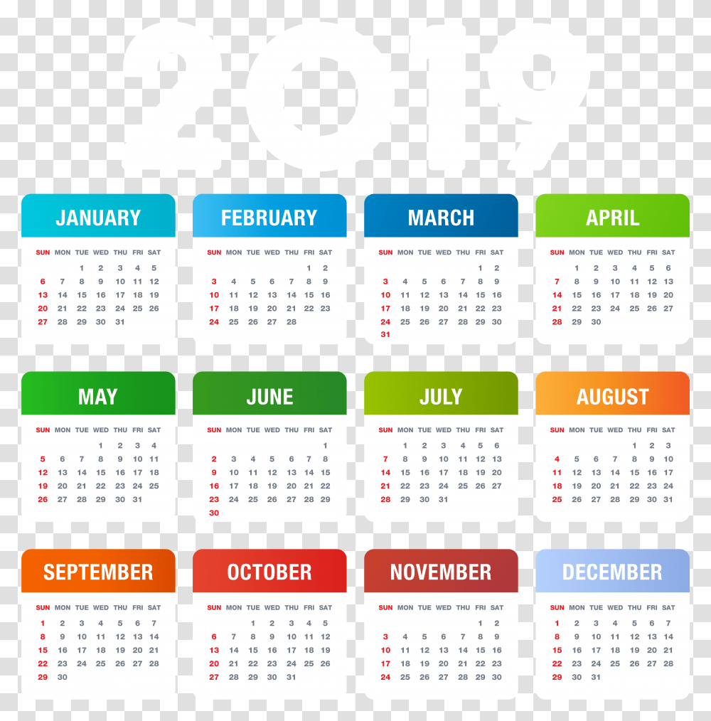 2019 Calendar Colorful Image, Flyer, Poster, Paper Transparent Png