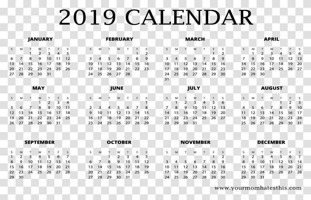 2019 Calendar Yourmomhatesthis 2019 A4 Calendar To Print, Menu Transparent Png
