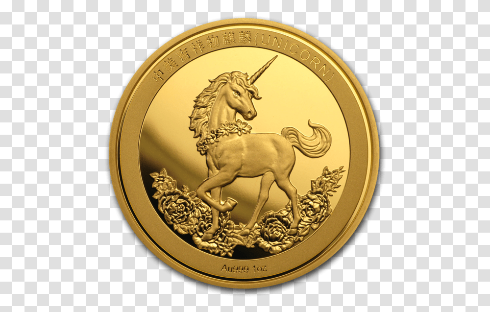 2019 China 1 Oz Gold Unicorn 25th Unicorn Coin, Money, Horse, Mammal, Animal Transparent Png