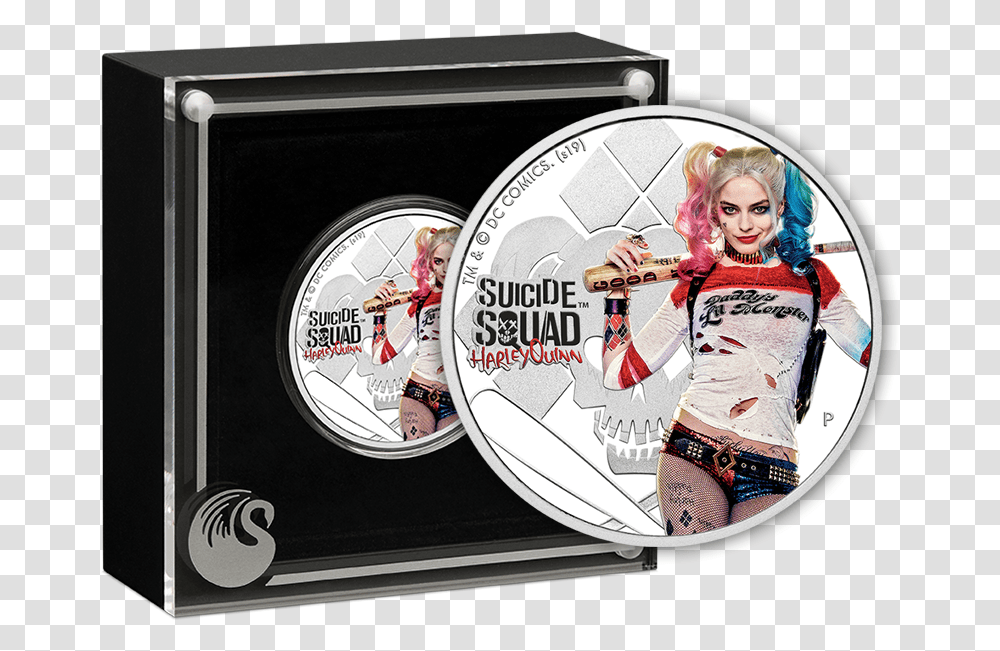 2019 Harley Quinn 1oz Silver Proof Coin Product Photo Harley Quinn Coin, Person, Human, Disk, Dvd Transparent Png