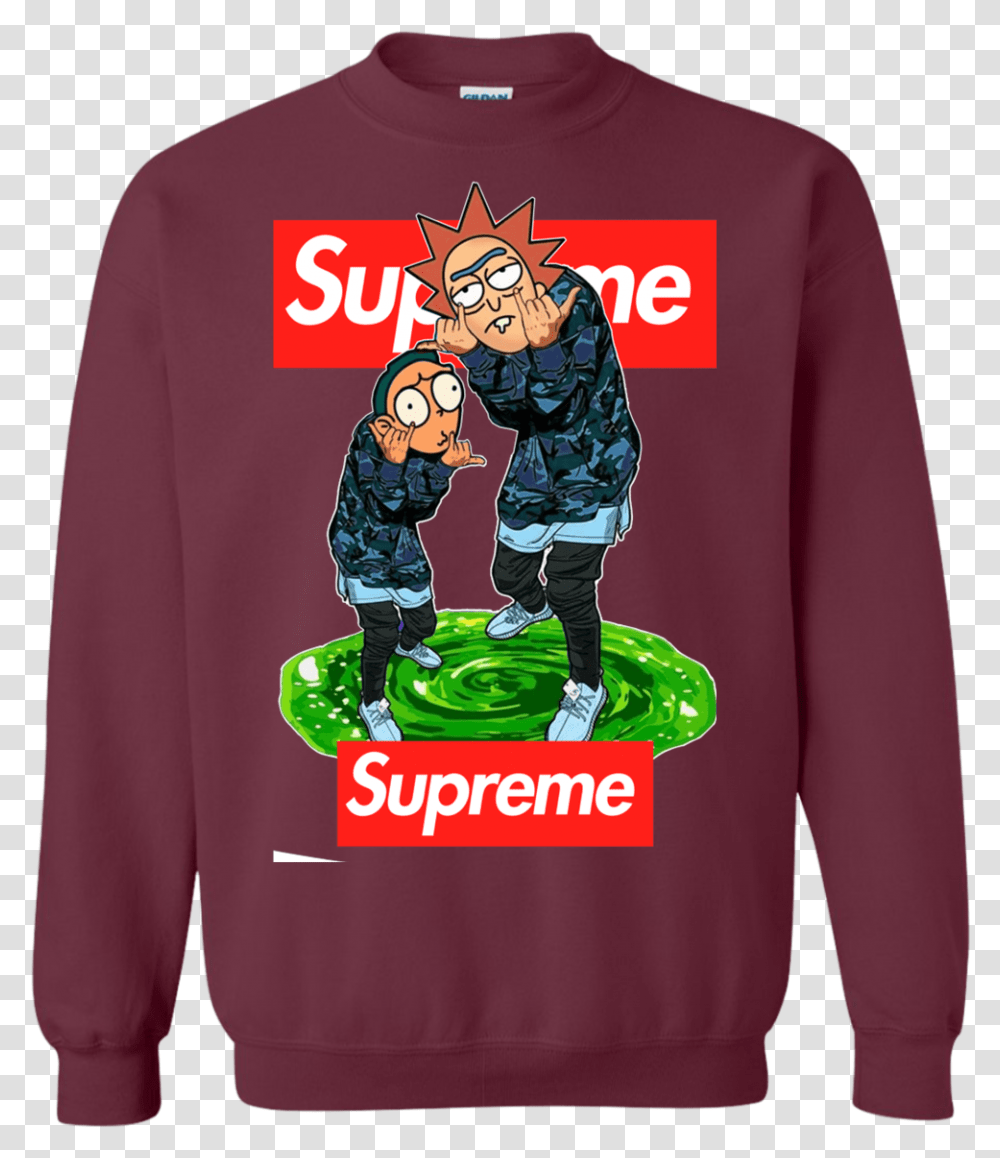 2019 Official Supreme Rick And Morty Shirt Sweater Supreme X Rick And Morty Hoodie, Apparel, Sweatshirt, Sleeve Transparent Png