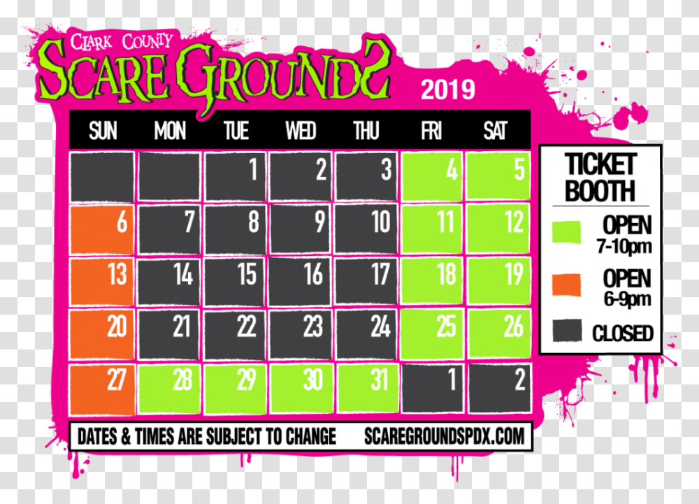 2019 Scaregrounds Haunted House Calendar Clark County Scaregrounds Transparent Png