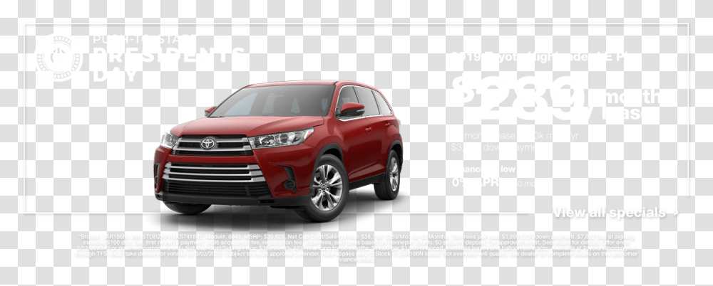 2019 Toyota Highlander Le Plus Red Toyota Highlander 2019, Car, Vehicle, Transportation, Automobile Transparent Png
