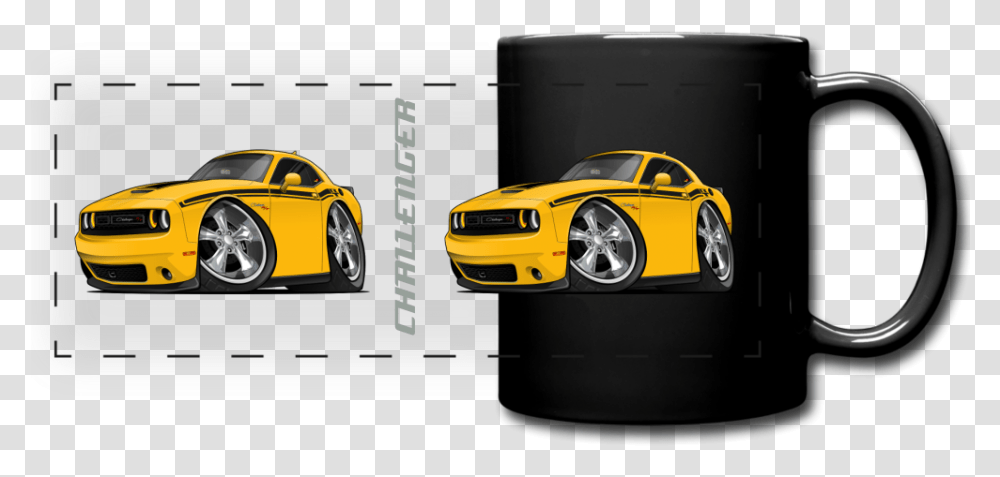 2019 Yellow Dodge Challenger Rt Muscle Car Art Full Color Panoramic Mug Mug, Tire, Wheel, Machine, Vehicle Transparent Png
