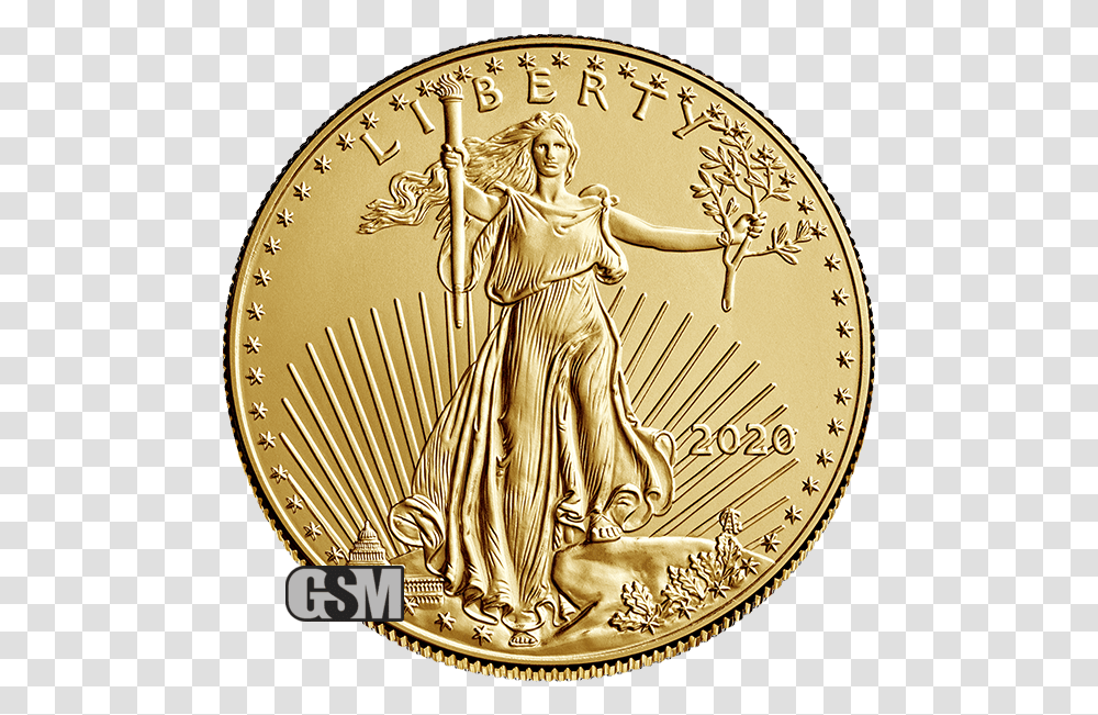 2020 1 Oz American Gold Eagle 2020 American Eagle Gold Coin, Money, Clock Tower, Architecture, Building Transparent Png