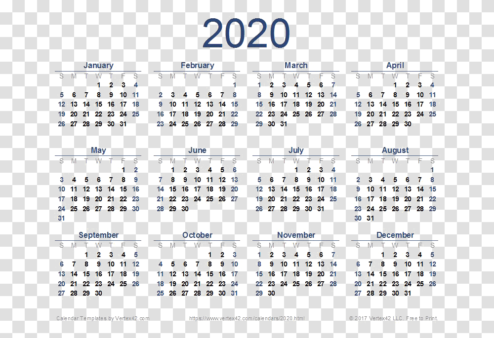2020 Calendar Download Image Free Printable 2020 Calendar, Game, Crossword Puzzle Transparent Png