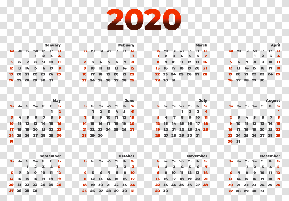 2020 Calendar Image Free Printable 2020 Calendar, Menu Transparent Png