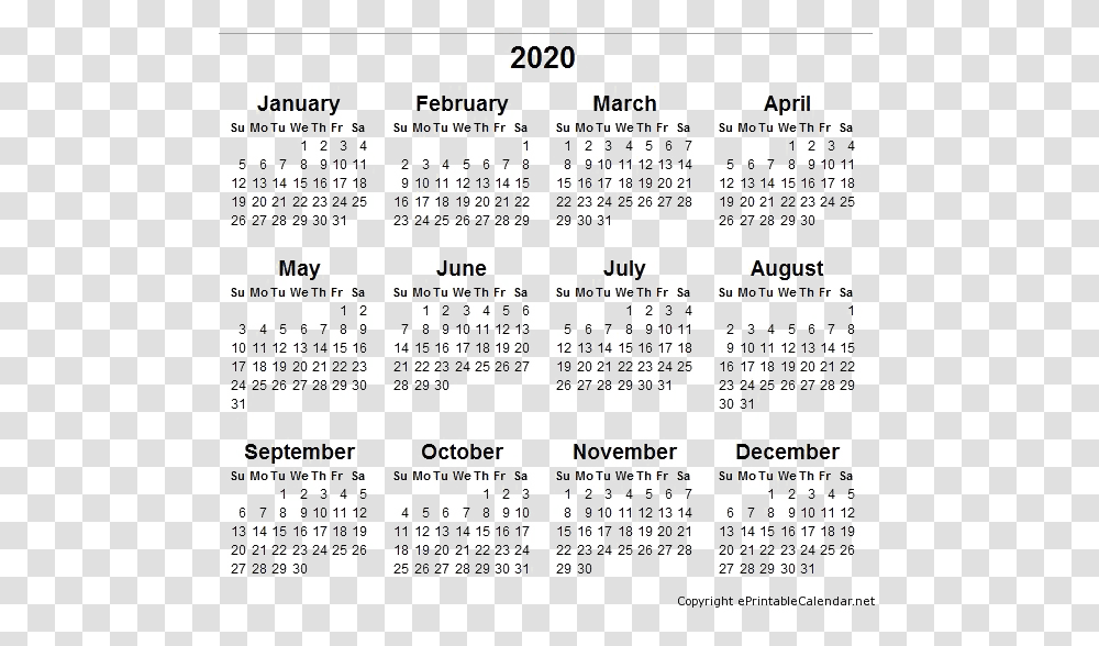2020 Calendar Images 2018 Year Calendar Printable Free, Menu Transparent Png