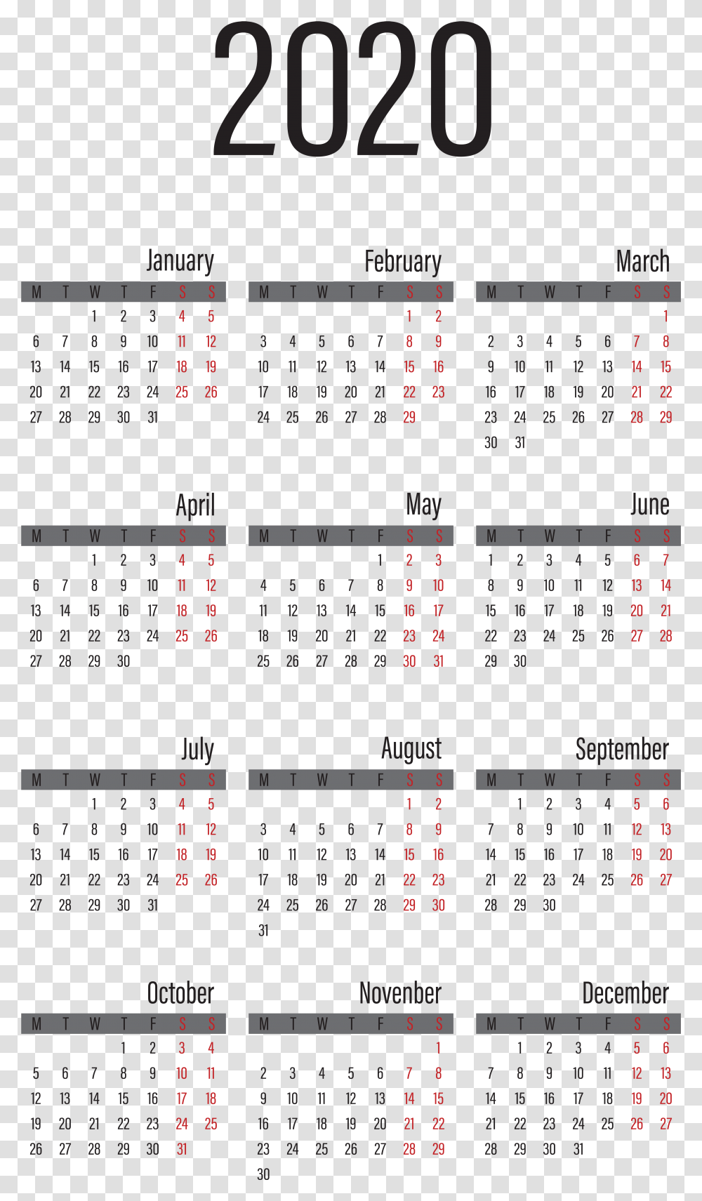 2020 Calendar Large Image 2020 Year Calendar Printable, Scoreboard Transparent Png