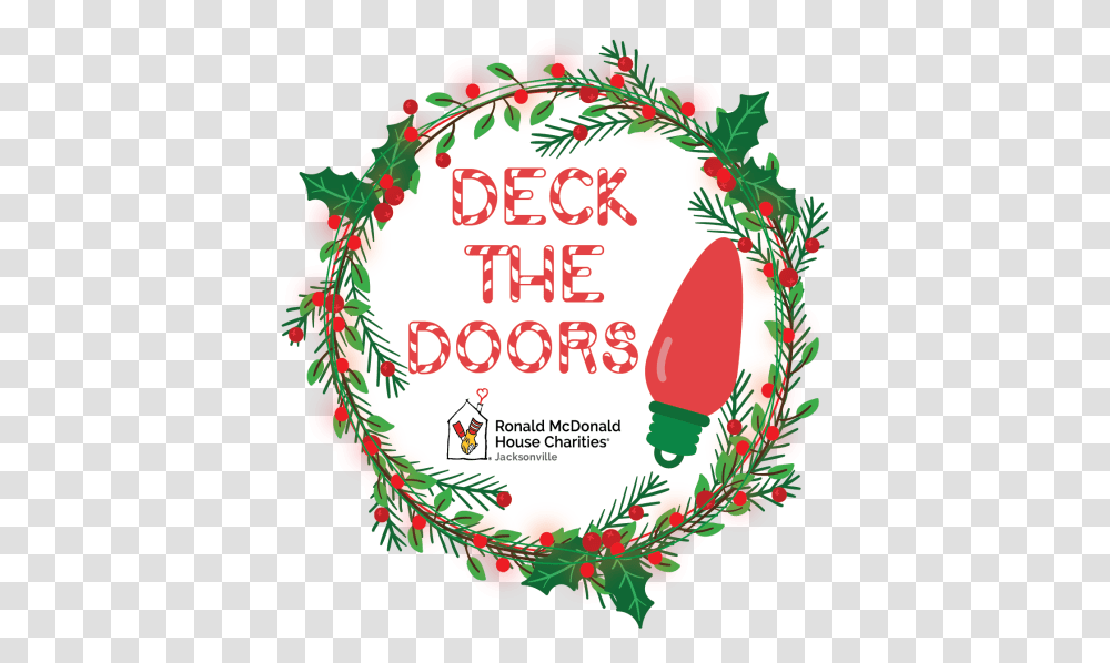 2020 Deck The Doors Campaign For Holiday, Label, Text, Birthday Cake, Dessert Transparent Png