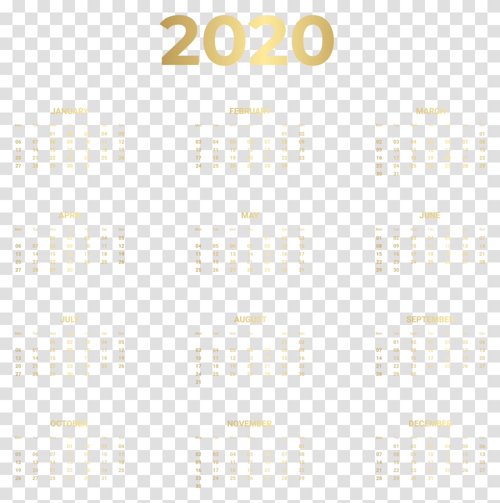 2020 Gold Calendar Clipart Transparent Png