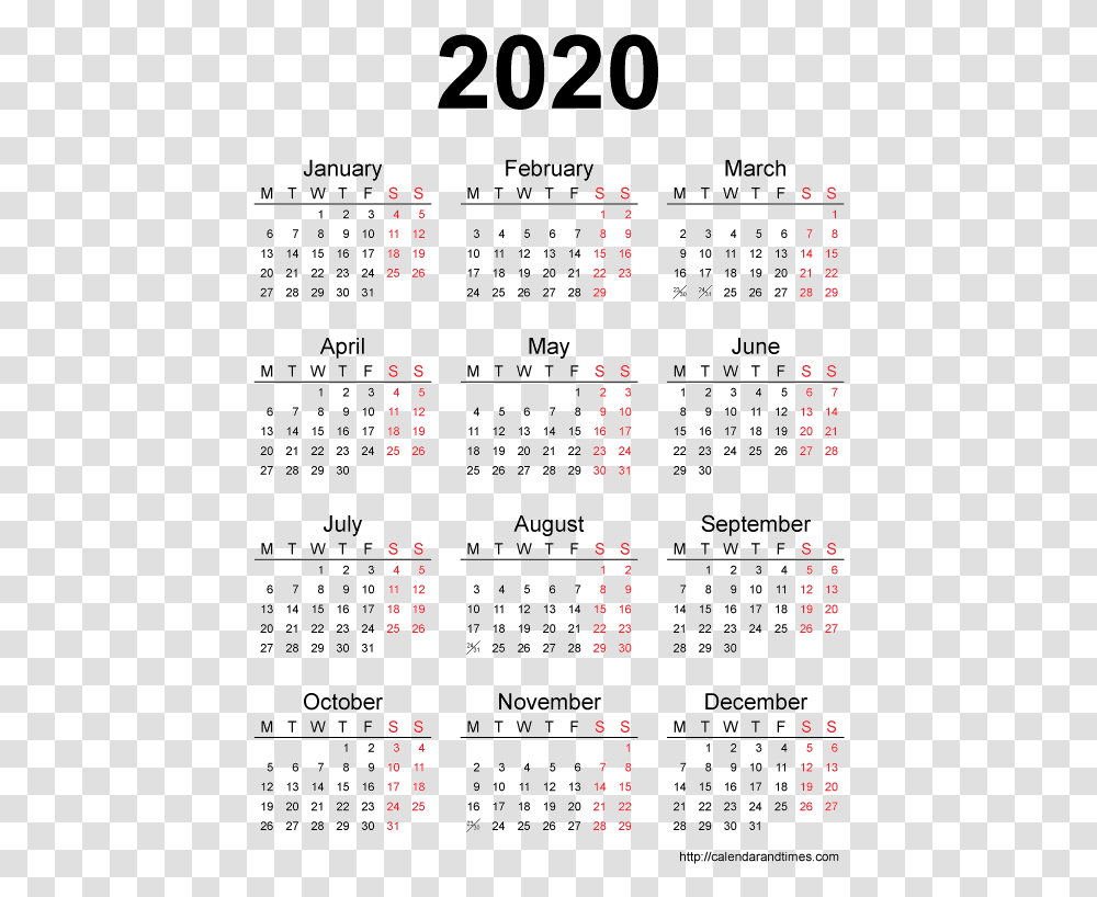 2020 Yearly Calendar Printable, Menu Transparent Png