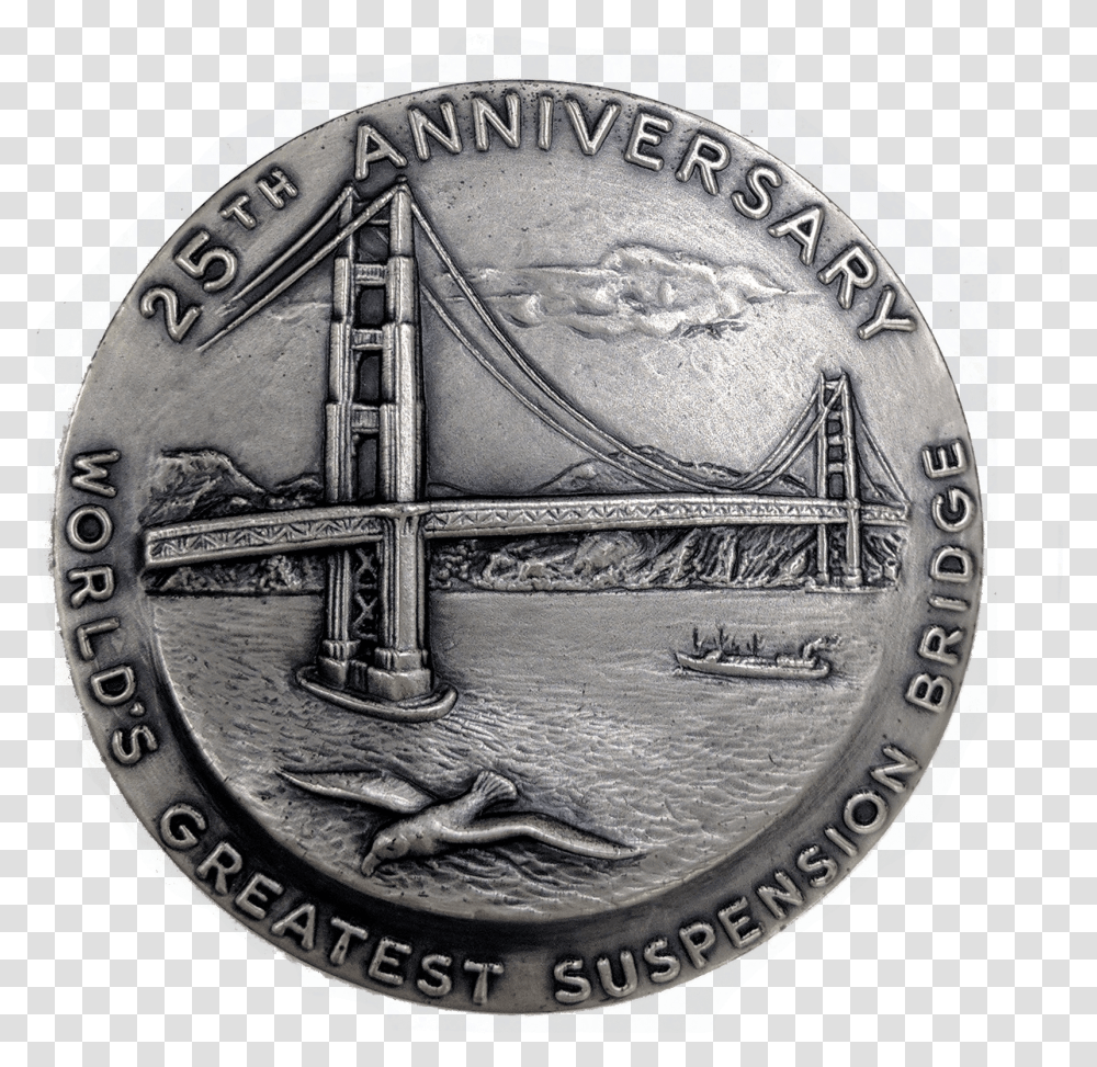 25th Anniv Golden Gate Bridge Medal, Nickel, Coin, Money, Helmet Transparent Png