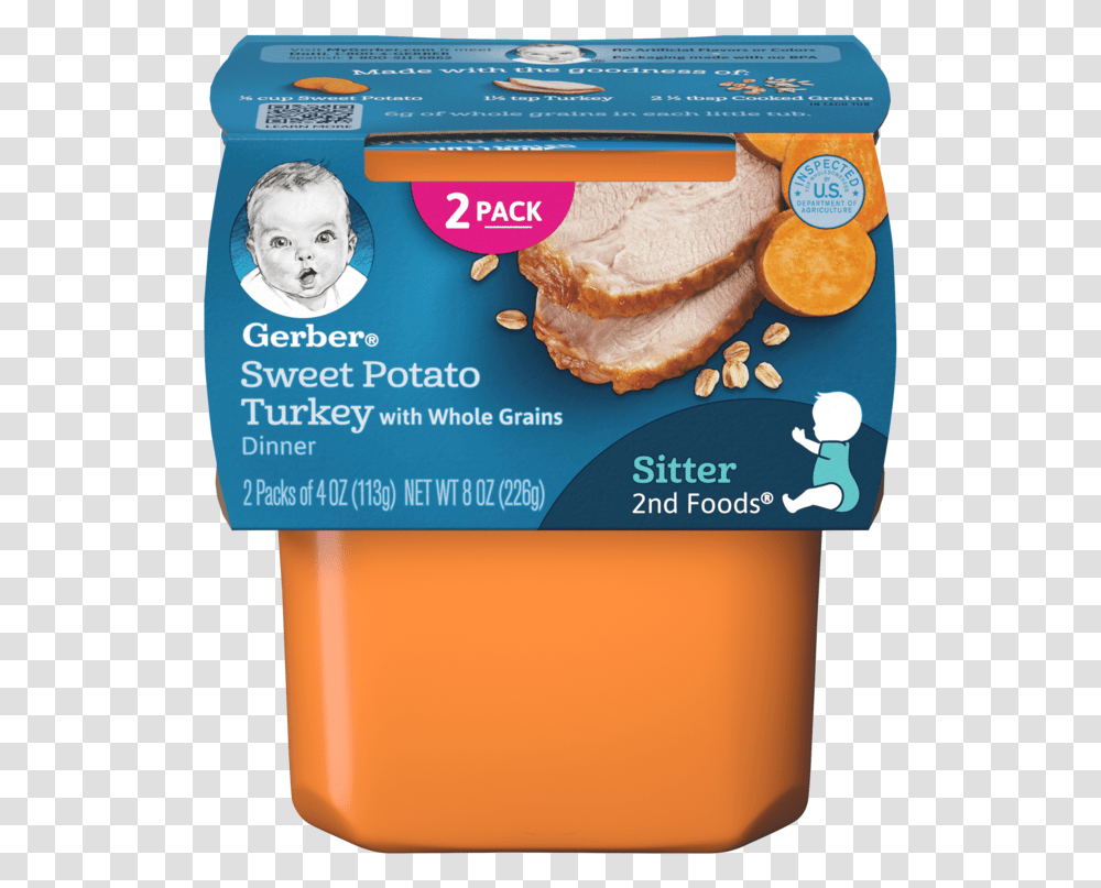 2nd Foods Sweet Potato Turkey Gerber Baby Food, Label, Person, Human Transparent Png