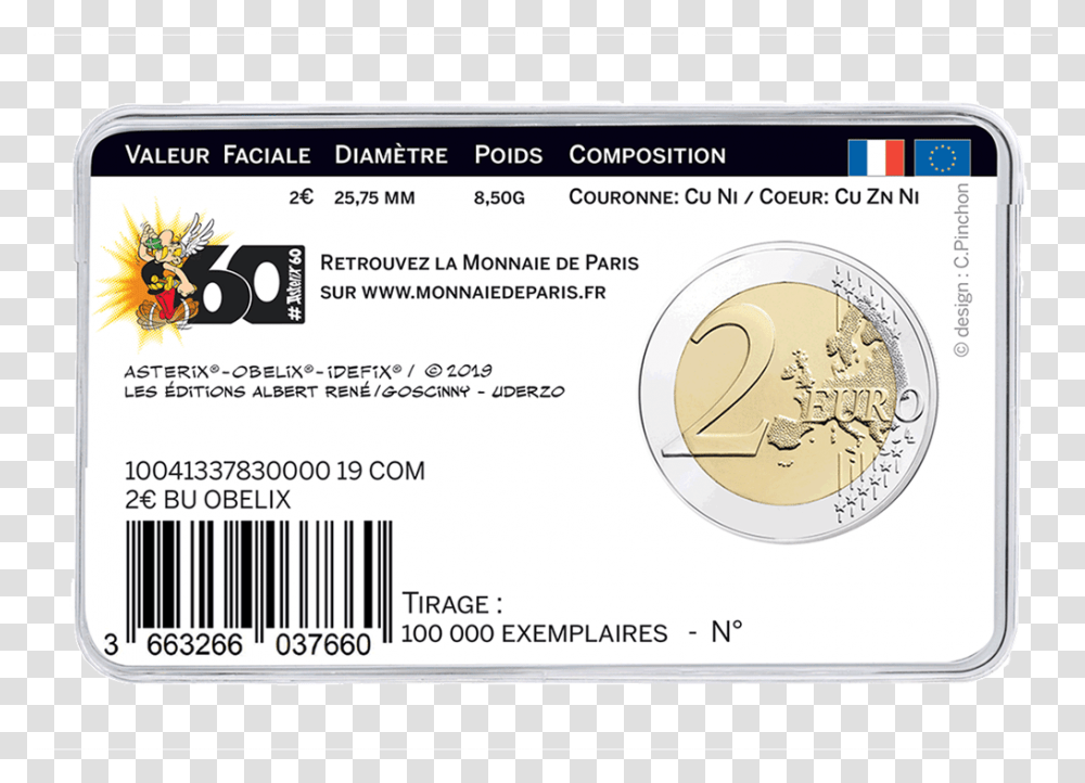 3 2 Euro Coin Asterix, Id Cards, Document, Driving License Transparent Png