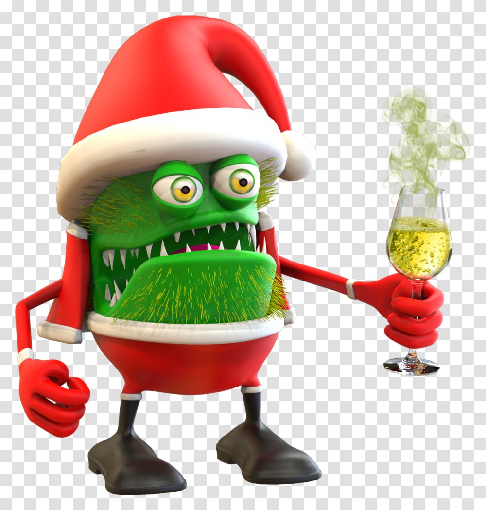 3d Bacteria Character With Champagne Cartoon, Toy, Glass, Wine Glass, Alcohol Transparent Png