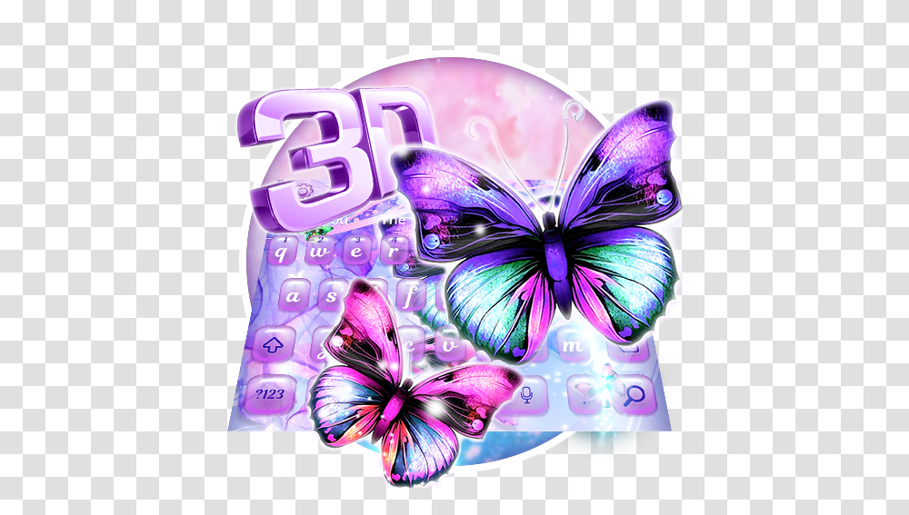 3d Beautiful Butterfly Parallax Girly, Graphics, Art, Purple, Floral Design Transparent Png