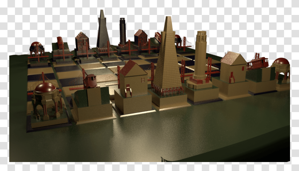 3d Chess Set Of San Francisco Skyline Created In Maya Scale Model, Plywood, Monument, Building, Metropolis Transparent Png