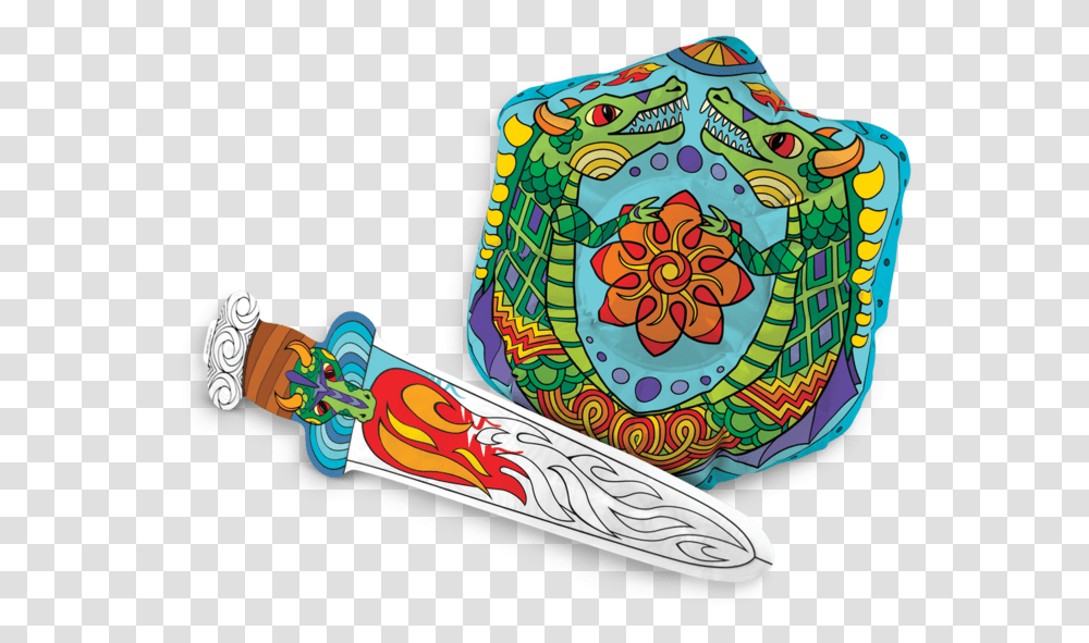3d Colorables Dragon Shield And Sword Coloring Toys Floral Design, Meal, Food, Dish, Weapon Transparent Png