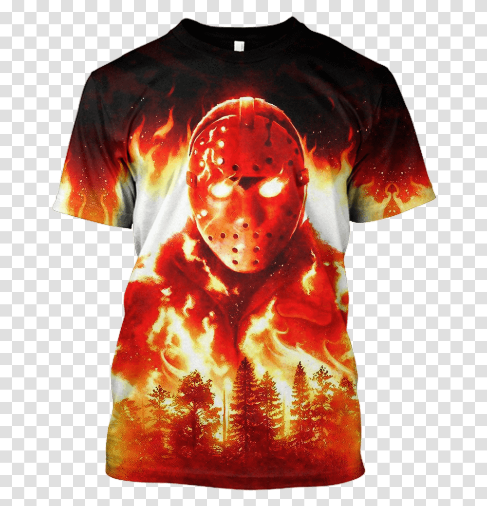 3d Friday The 13th Jason Voorhees Tshirt Jason Voorhees Fire, Apparel, Dye, T-Shirt Transparent Png