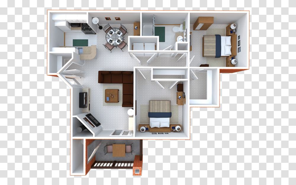 3d Furnished Floor Plan, Diagram, Plot Transparent Png
