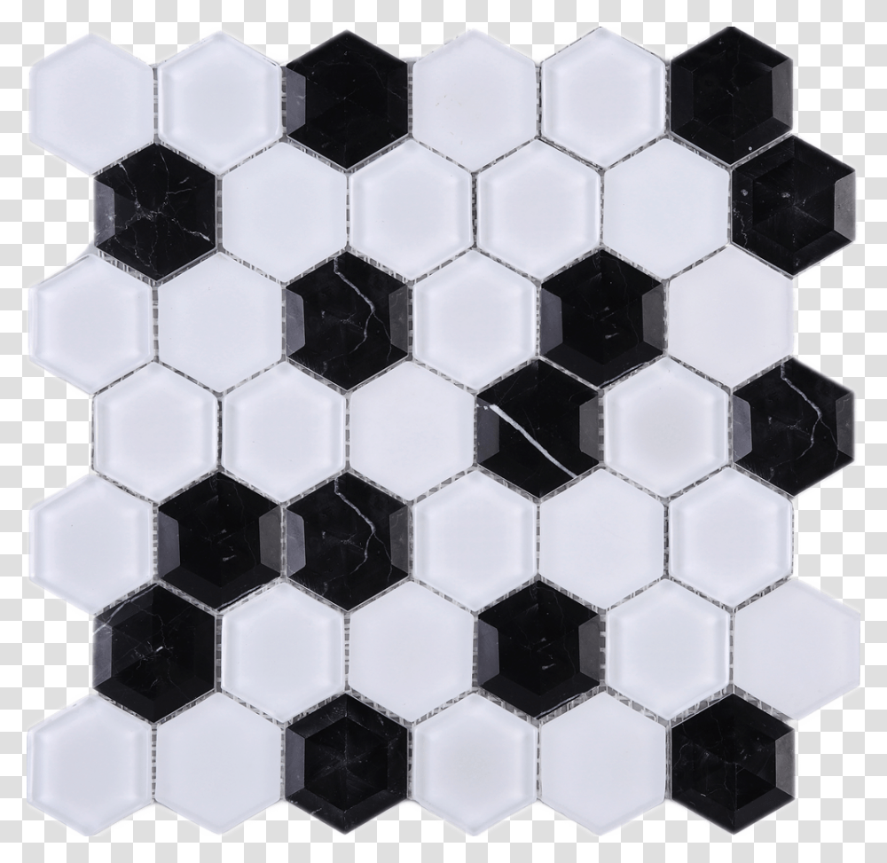 3d Hexagon Honey Comb Black And White Glass And Mosaic Mosaic In Honey Comb, Soccer Ball, People, Nature, Shelter Transparent Png