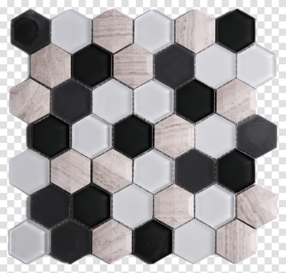 3d Honeycomb Hexagon Wooden Grey With Black Amp White Glass Mosaic Black Tile, Soccer Ball, Football, Team Sport, Sports Transparent Png