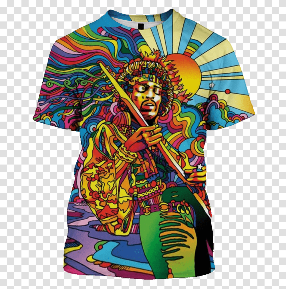 3d Jimi Hendrix Full Print T Shirt Psychedelic Hippie Pop Art, Person, Leisure Activities, Crowd Transparent Png