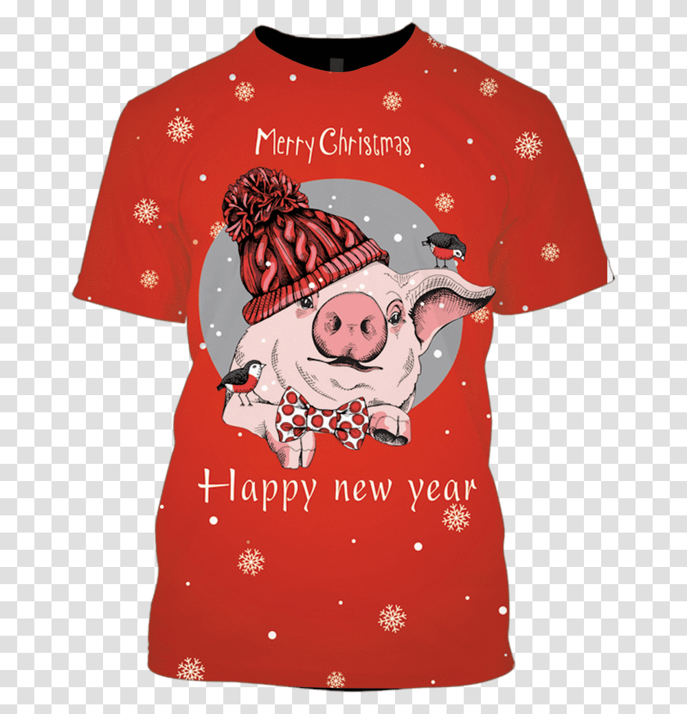 3d Pig Merry Christmas Full Print T Shirt Illustration, Apparel, T-Shirt, Hat Transparent Png