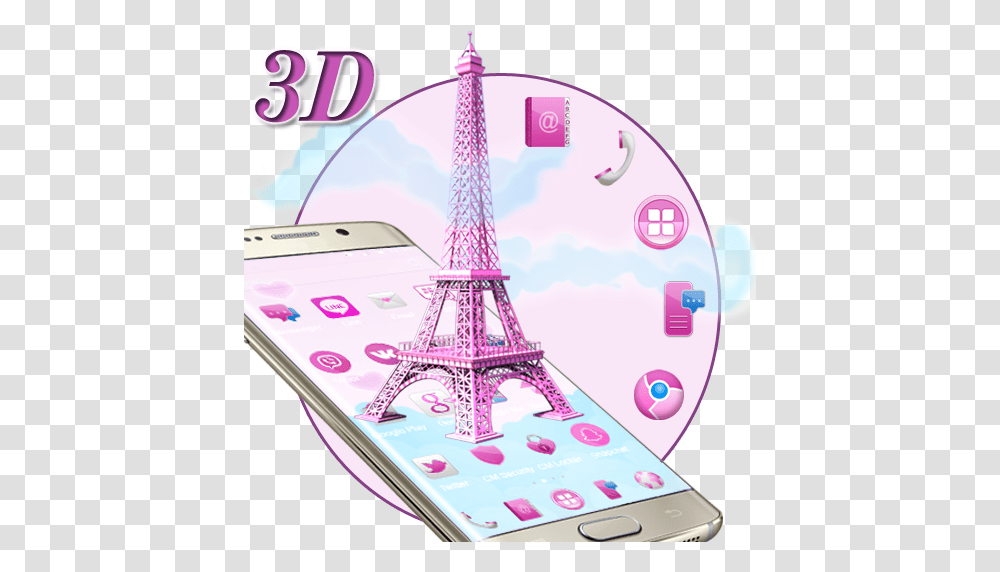 3d Pink Paris Eiffel Tower Apps On Google Play Mobile Phone, Amusement Park, Birthday Cake, Dessert, Food Transparent Png