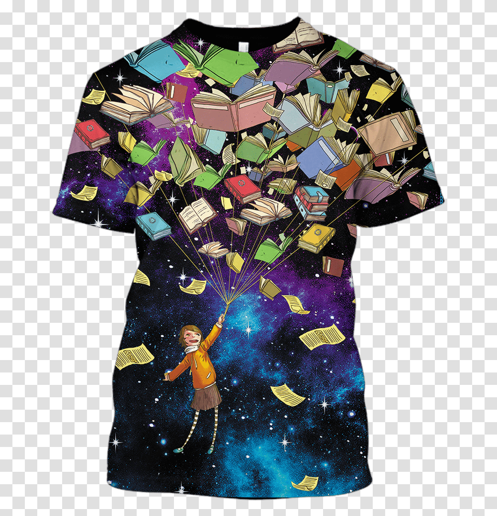 3d The Girl With Flying Books Full Print T Shirt Day Dress, Person, Robe, Fashion Transparent Png