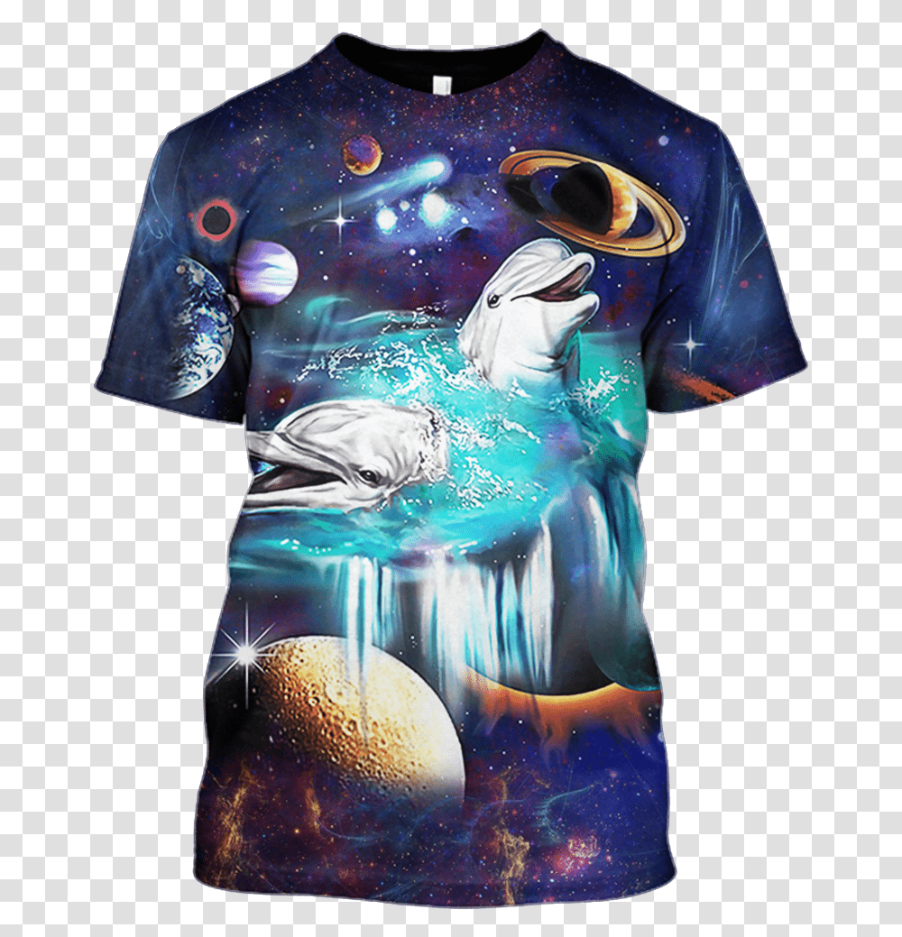 3d White Dolphin And Universe Full Print T Shirt Dolphin Grip Tape, Apparel, T-Shirt, Fashion Transparent Png