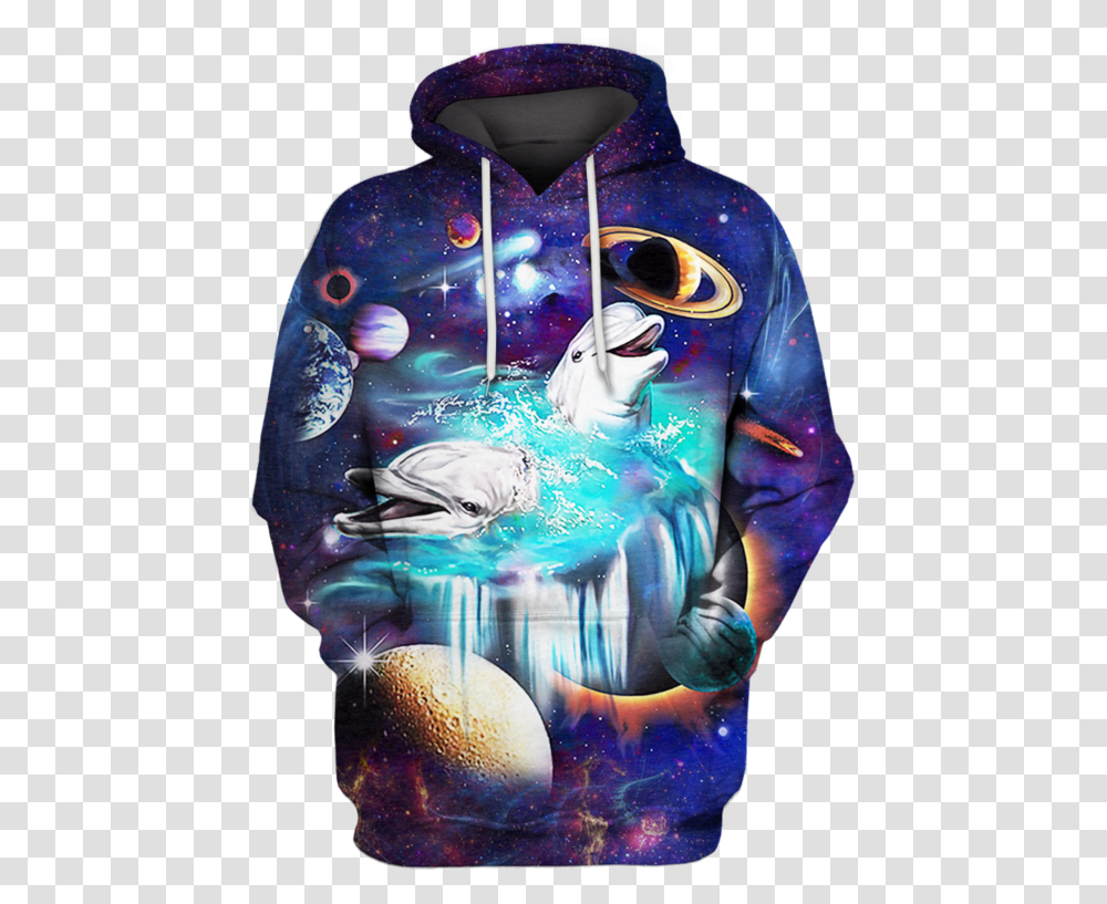 3d White Dolphin And Universe Full Print T Shirt Hoodie, Apparel, Sweatshirt, Sweater Transparent Png