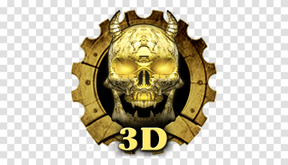 3d Wooden Vampire Skull Theme U200c Google Play Skull, Bronze, Symbol, Emblem, Logo Transparent Png