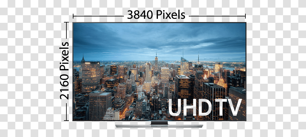 4k Ultra High Definition Tv Measurements New York City, Urban, Building, High Rise, Metropolis Transparent Png