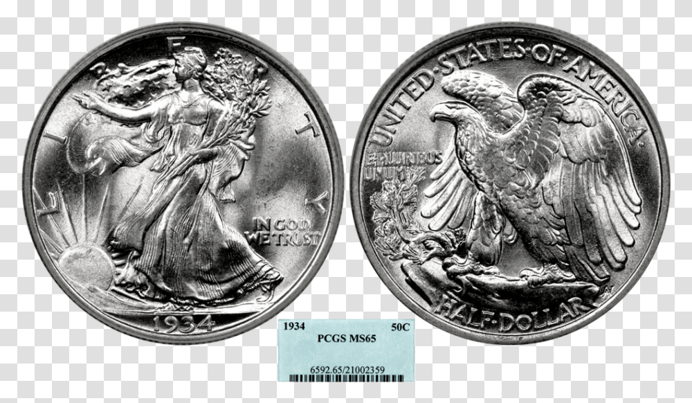 50c Pcgs65 Quarter, Coin, Money, Dime, Silver Transparent Png