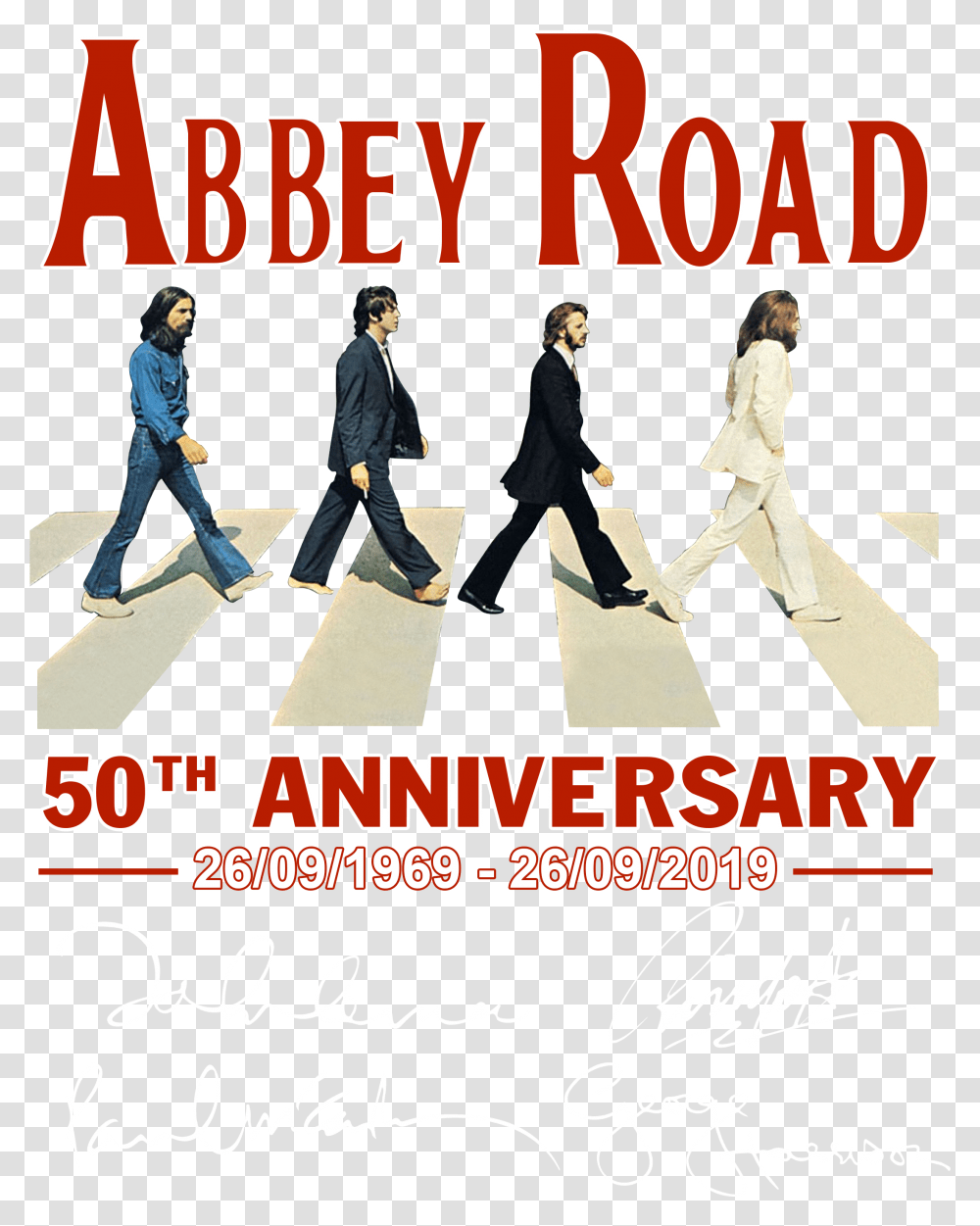 50th Anniversary Of Abbey Road Poster, Person, Tarmac, Pedestrian, Zebra Crossing Transparent Png