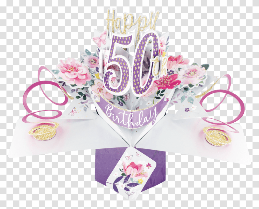 50th Birthday Card Purple Flowers, Birthday Cake, Dessert, Food, Paper Transparent Png