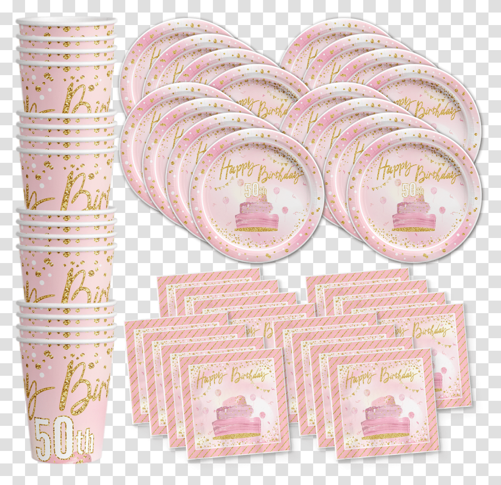 50th Birthday Pink Amp Gold Party Tableware Kit For 16 Birthday Galore, Sliced, Diamond, Dessert Transparent Png