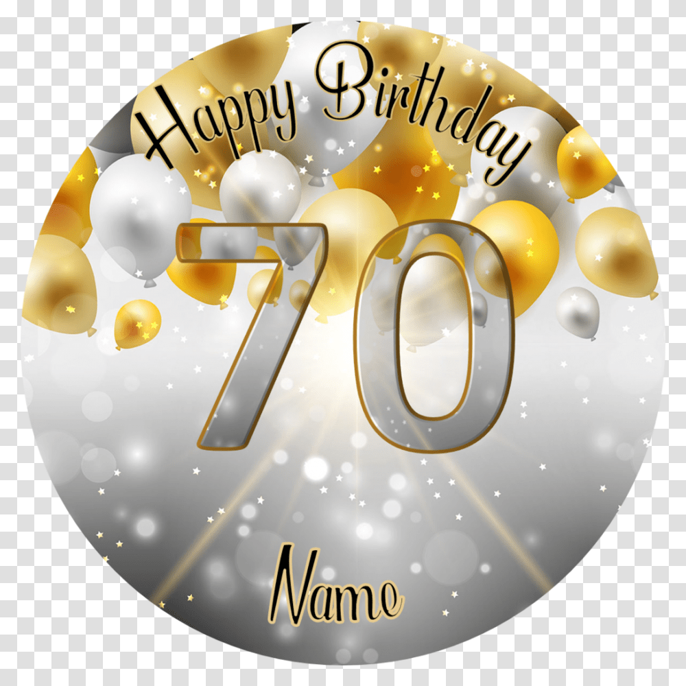 70th Birthday Cake Topper Edible Icing Or Wafer Gold And Silver Background, Number, Label Transparent Png