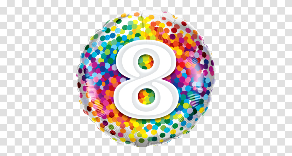 8th Rainbow Confetti Foil Balloon 7th Birthday Balloons, Number, Symbol, Text, Birthday Cake Transparent Png