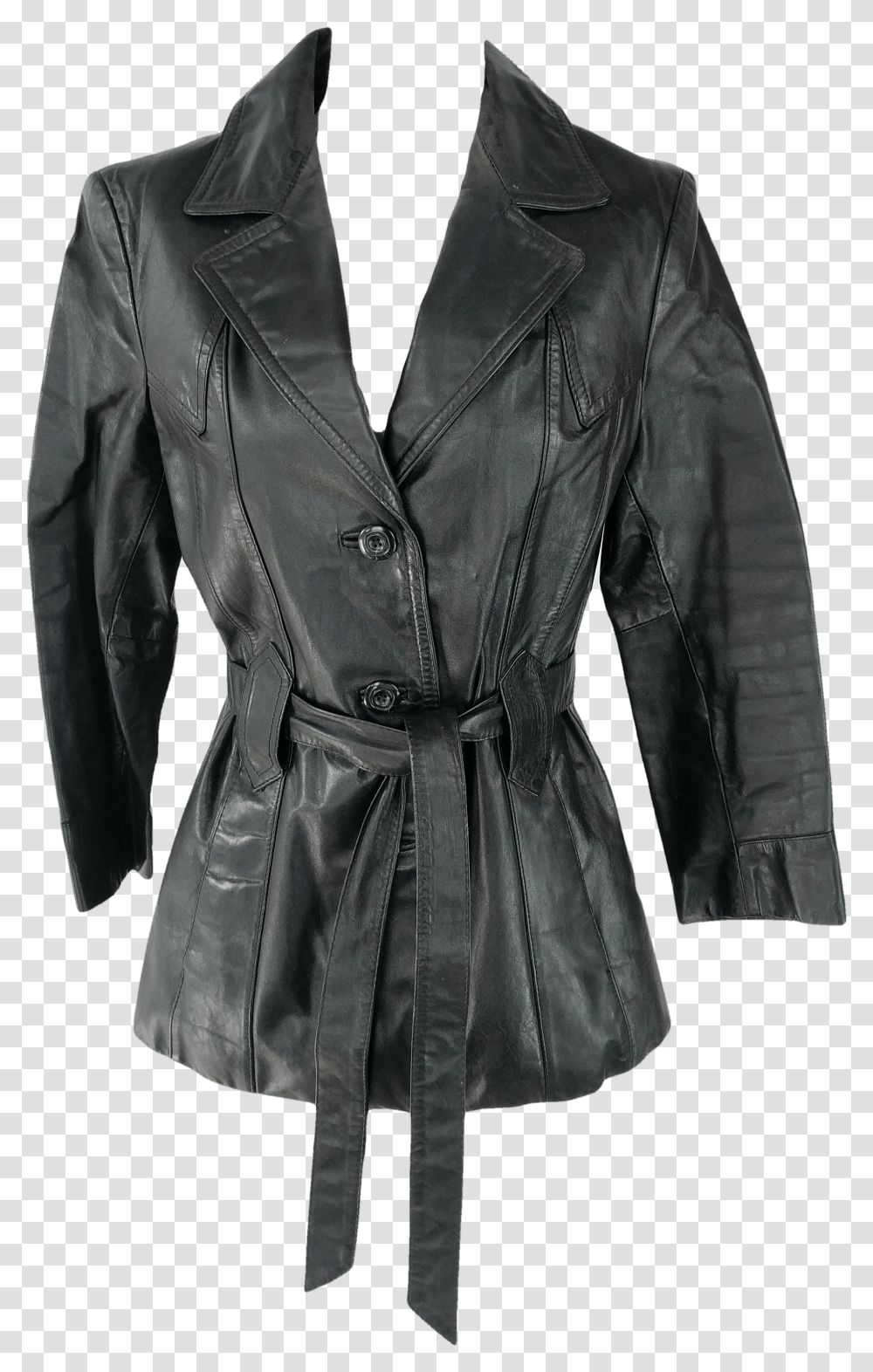 90s Wilsons Black Leather Jacket Button Closure Waist Leather Jacket, Apparel, Coat, Overcoat Transparent Png