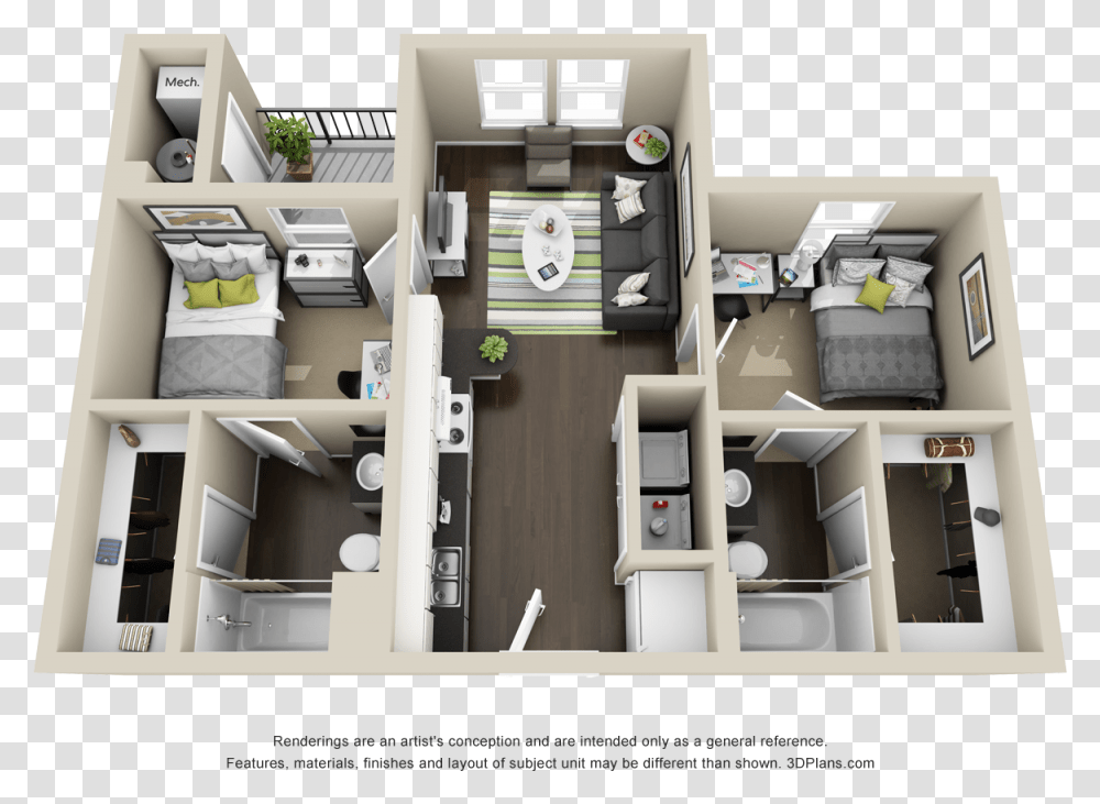 A 3d Model Of The Avery Cypress A Unit Floor Plan, Diagram, Plot Transparent Png