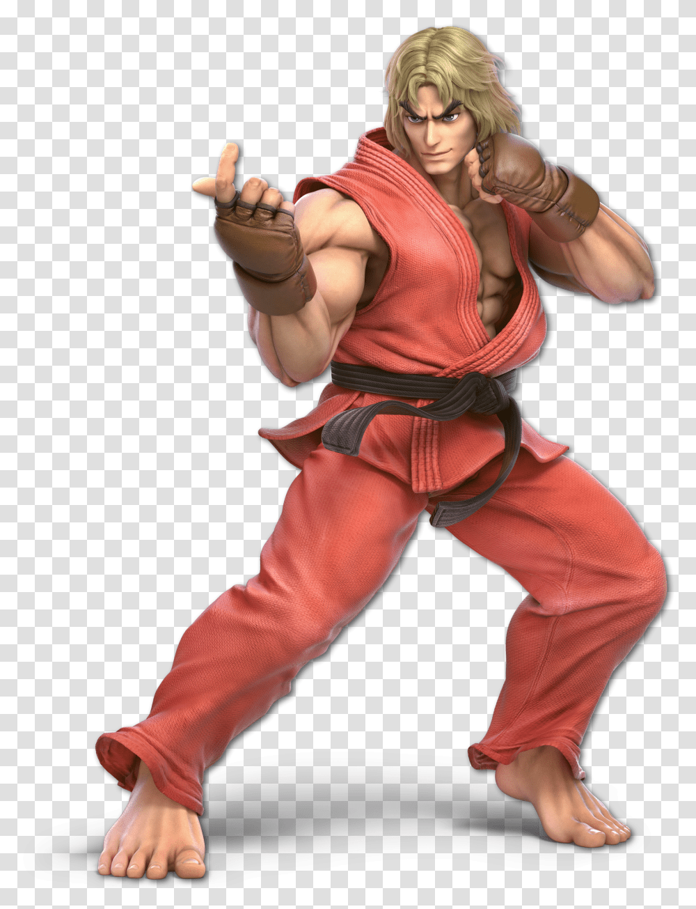 A Blond Haired Man Wearing An Orange Martial Arts Uniform Super Smash Bros Ultimate Ken Render, Person, Sport, Hand, Finger Transparent Png