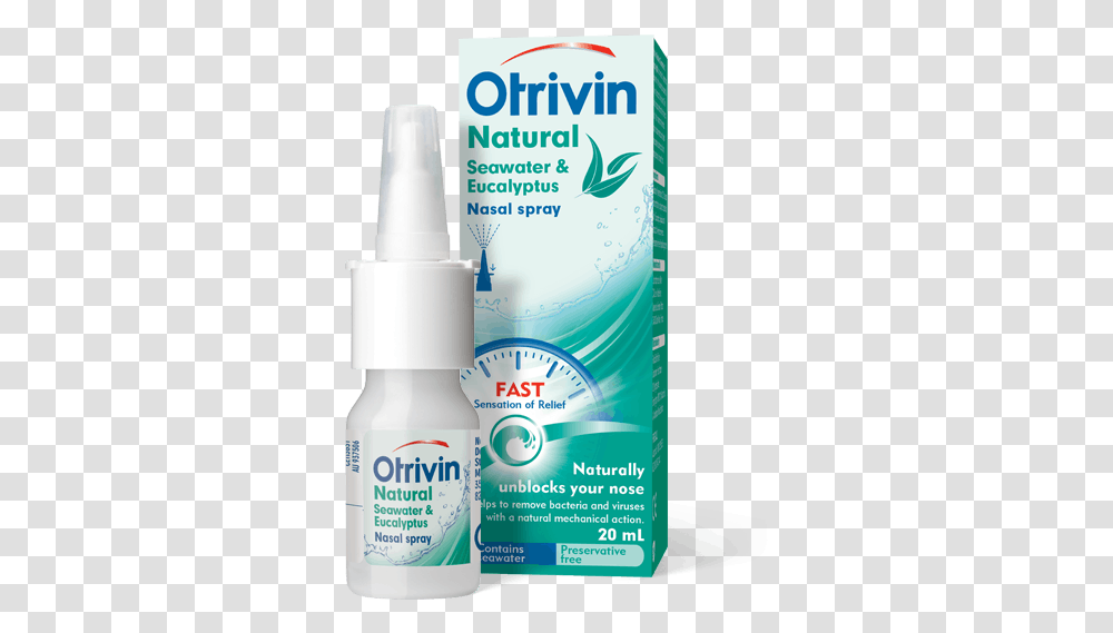 A Bottle Of Otrivin Clear With Seawater And Eucalyptus Otrivin Sea Water Nasal Spray, Cosmetics, Tin, Can, Aluminium Transparent Png