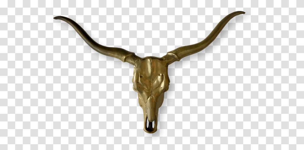 A Brass Wall Mounted Longhorns Skull Sculpture Bull, Cattle, Mammal, Animal, Antelope Transparent Png