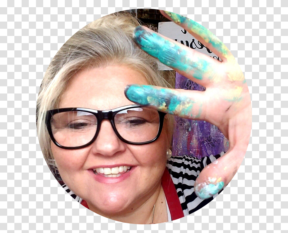 A Brush With Jesus Donna Paint Hands Round Girl, Glasses, Accessories, Person, Face Transparent Png
