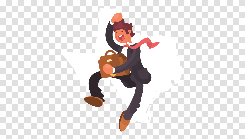 A Businessman In Front Of An Outline Of Texas Cartoon, Person, Kicking, Sport, Leisure Activities Transparent Png