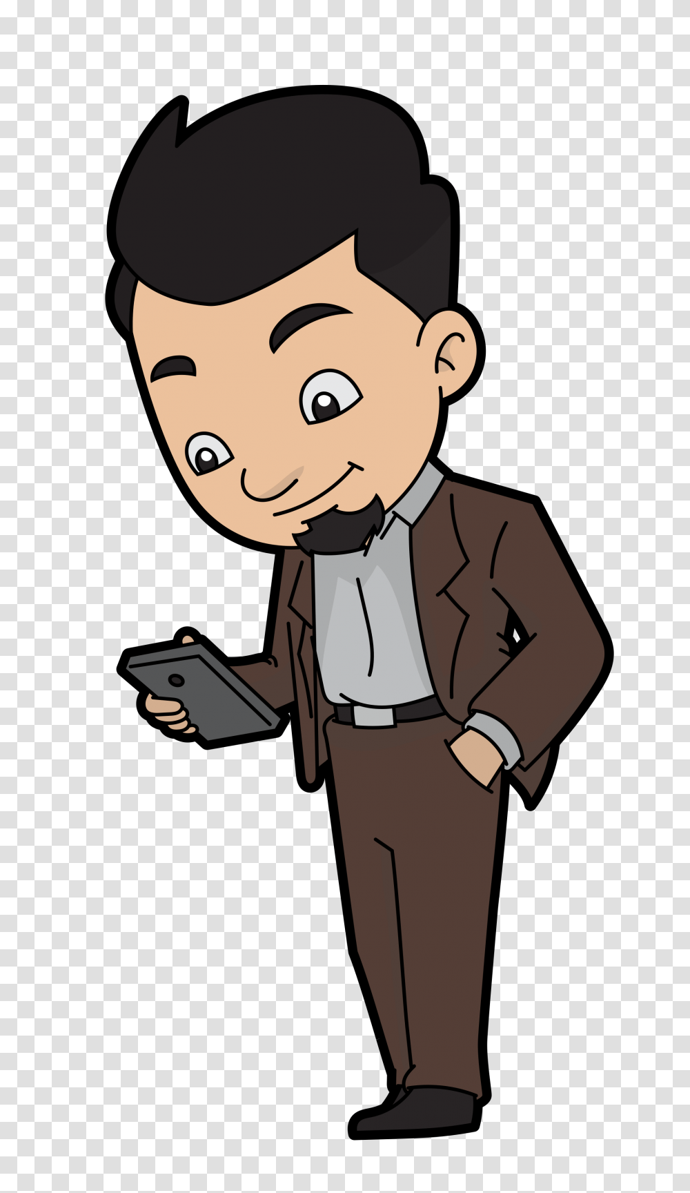 A Cartoon Businessman Reading A Text Message, Person, Human, Waiter, Performer Transparent Png